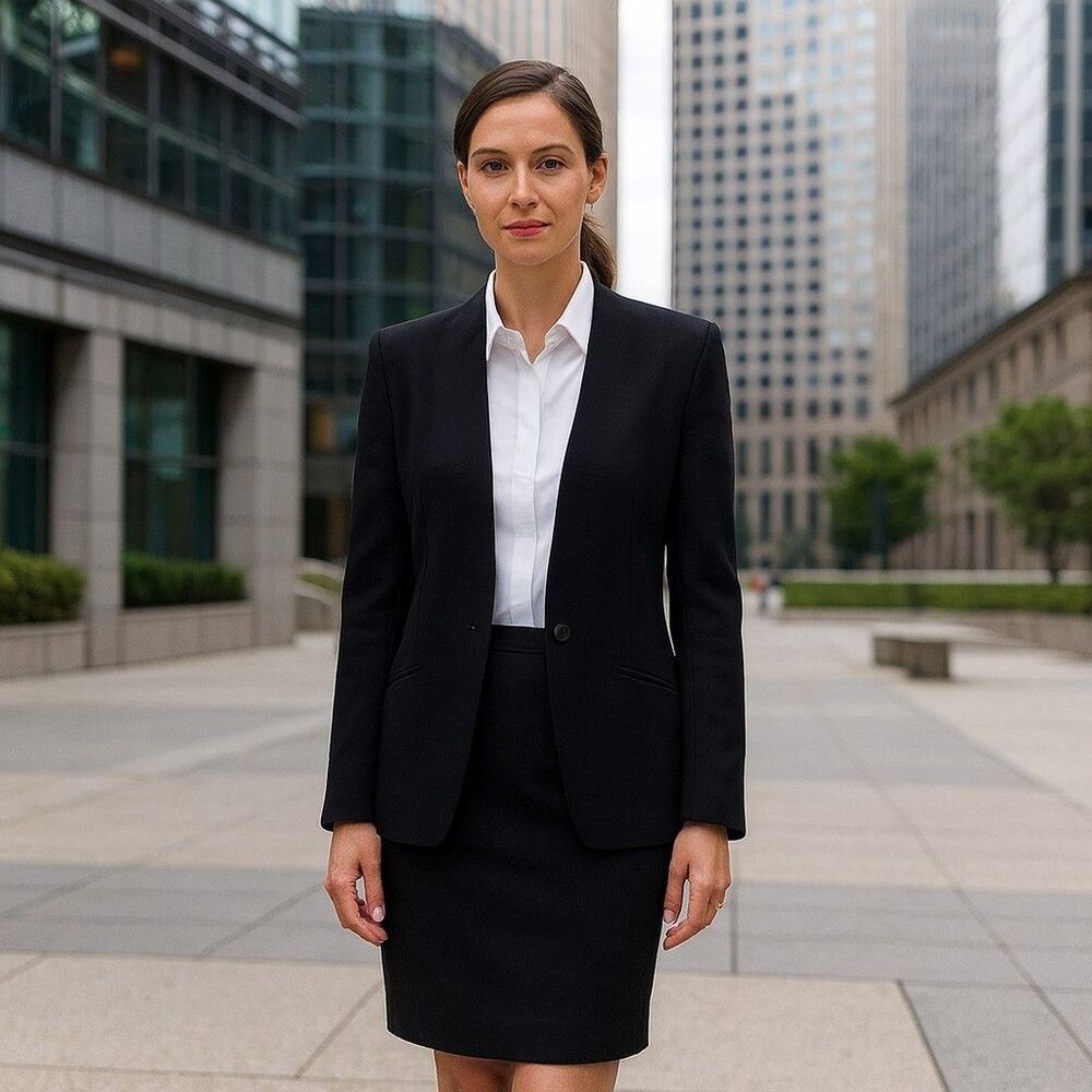 VTG Burberrys Black Wool Suit Womens Sz M Jacket Skirt Set 80s Classic Timeless - Picture 2 of 16